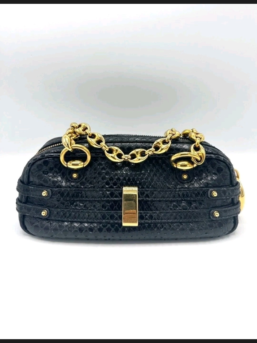 S57. Gucci Black Python Isetan 120th Anniversary Gold Hardware Horsebit